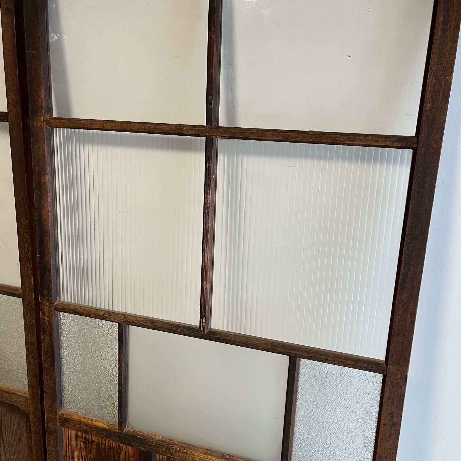 2枚セット アンティーク モールガラス 木枠 古建具 格子戸 すりガラス
