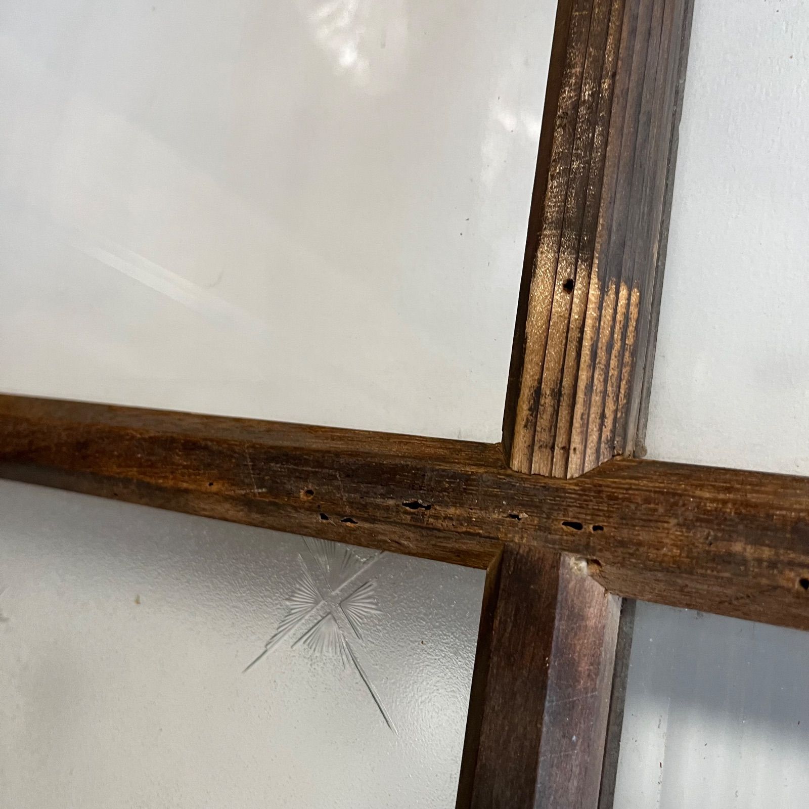 2枚セット アンティーク モールガラス 木枠 古建具 格子戸 すりガラス