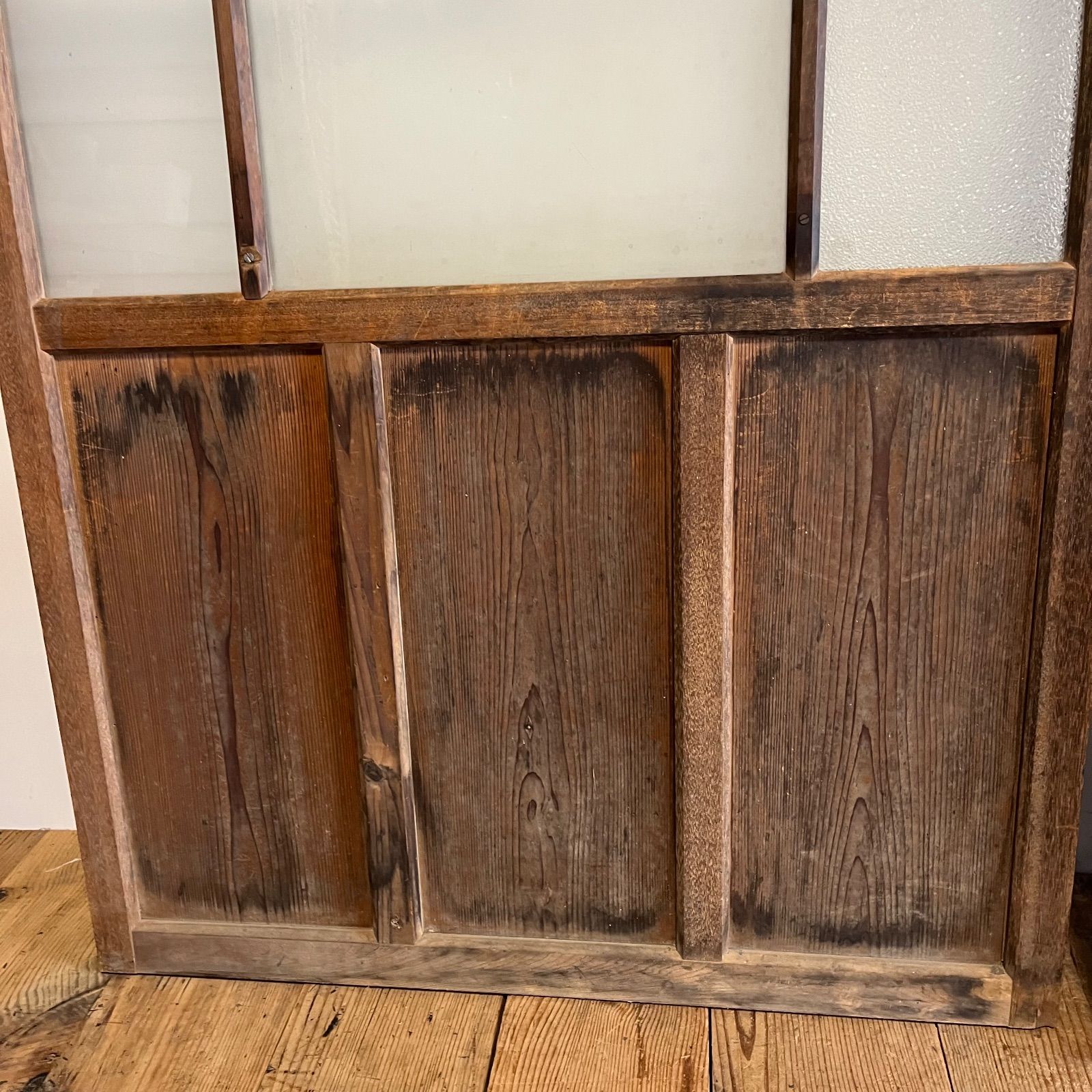 2枚セット アンティーク モールガラス 木枠 古建具 格子戸 すりガラス