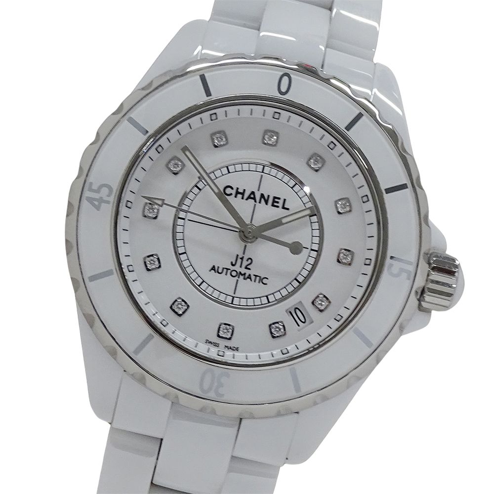 シャネル CHANEL 時計 メンズ ブランド J12 12P ダイヤモンド デイト 自動巻き AT ステンレス SS ホワイトセラミック H1629 ホワイト 磨き済み