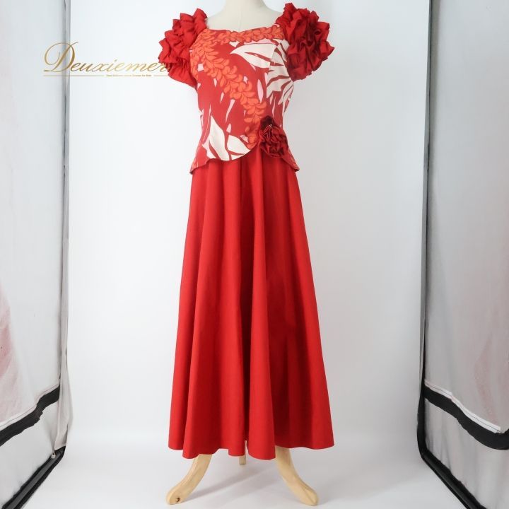 フラダンス 衣装 ワンピース ドレス レッド系 アビバーレ ハワイアン