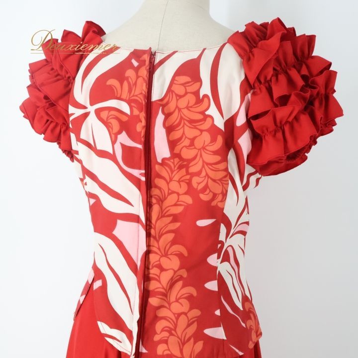 フラダンス 衣装 ワンピース ドレス レッド系 アビバーレ ハワイアン