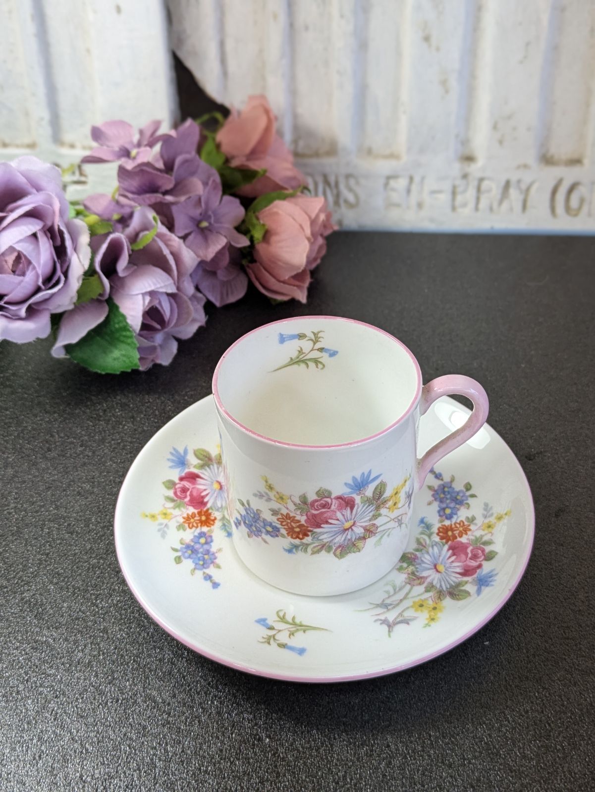  イギリスアンティーク シェリー窯Shelley デミタスカップ ソーサー ピンク カップ ソーサー コーヒー ティーカップ