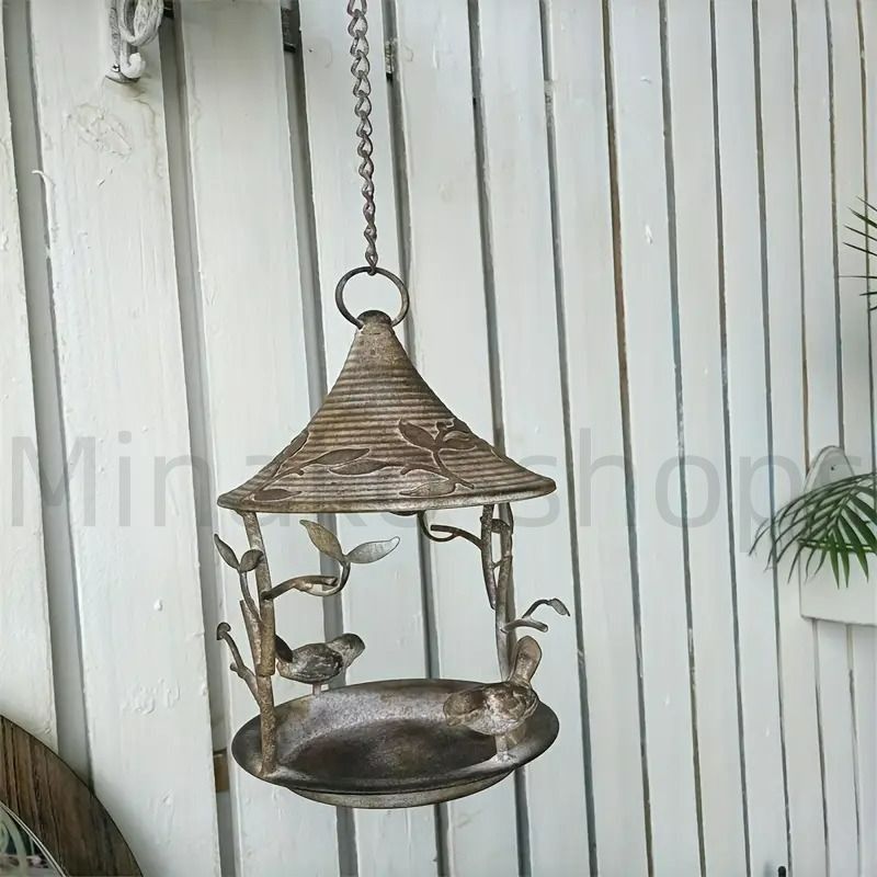 新品　アイアン製バードフィーダー　大型ガーデンオーナメント　小鳥　ジョウロ 新品 アイアン製バードフィーダー 大型ガーデンオーナメント 小鳥 ジョウロ