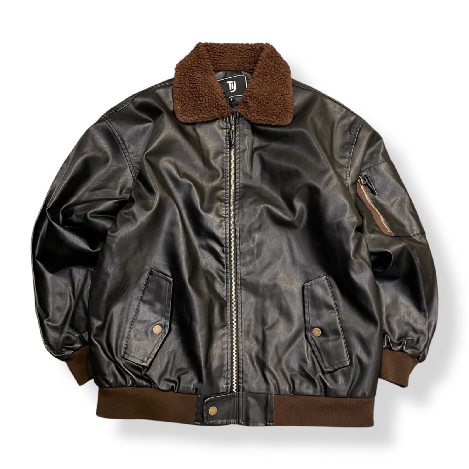 襟ボア ☆フライトジャケット ☆PUレザー ☆レザージャケット