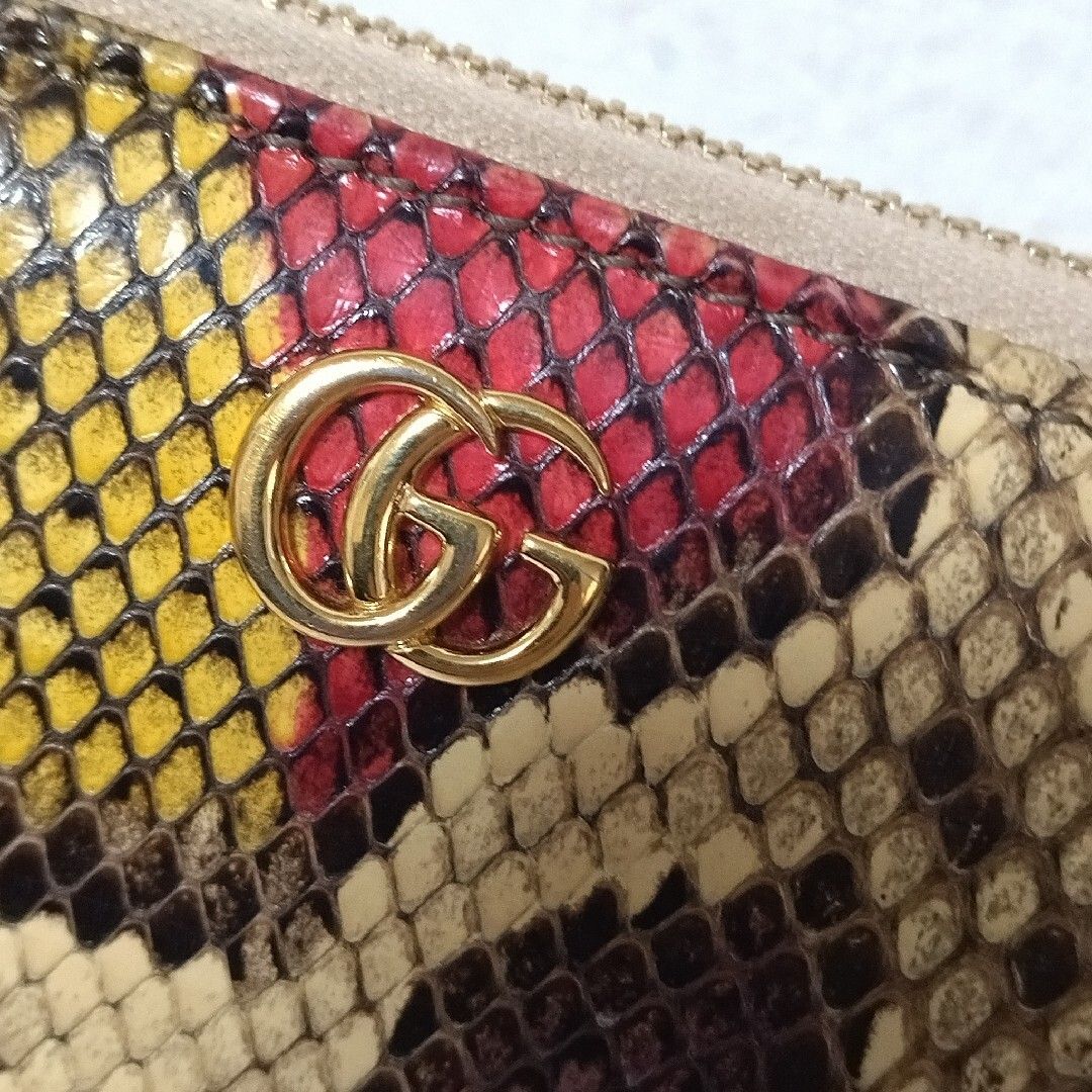 美品 グッチ GGマーモント パイソン ラウンドファスナー 長財布 456117