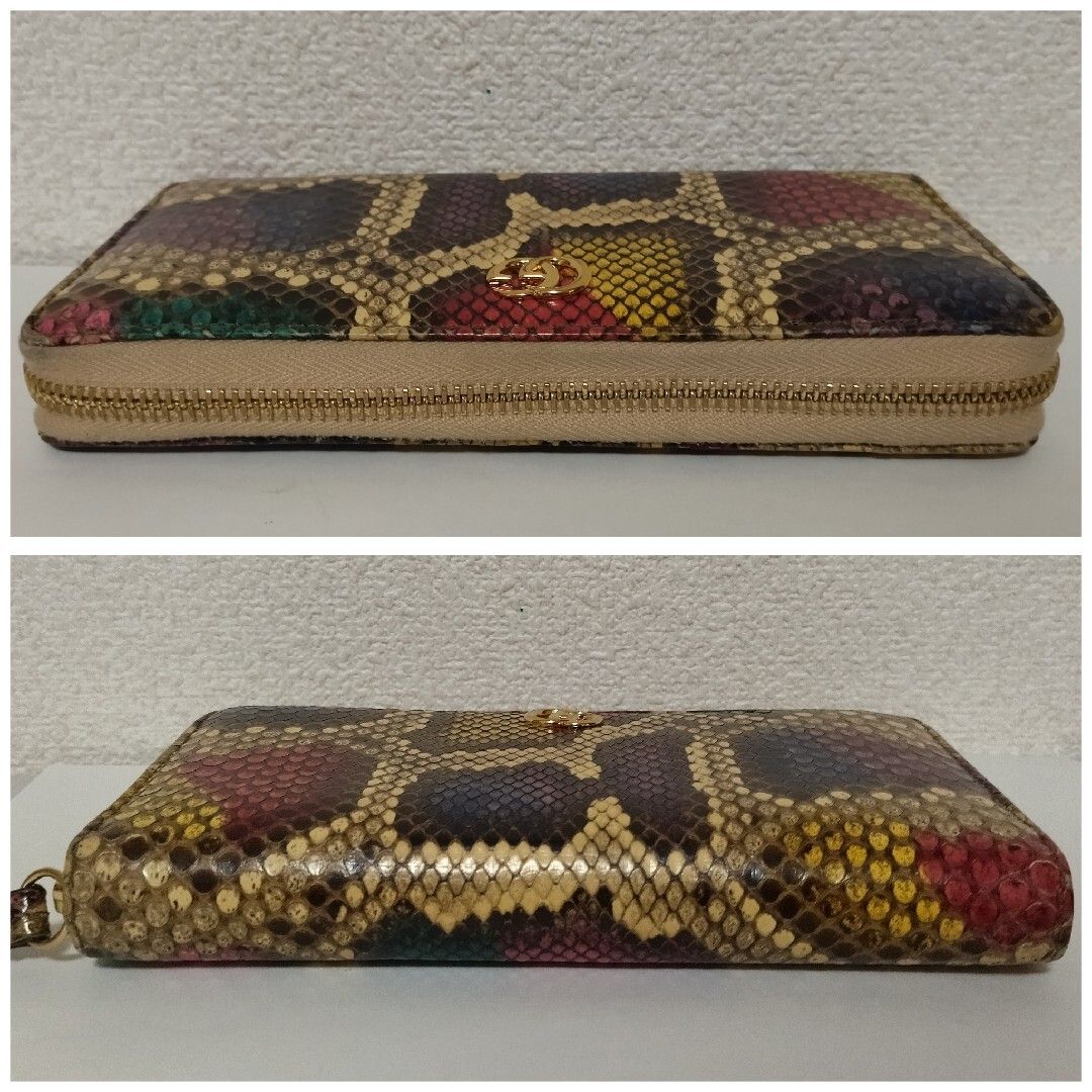 美品 グッチ GGマーモント パイソン ラウンドファスナー 長財布 456117