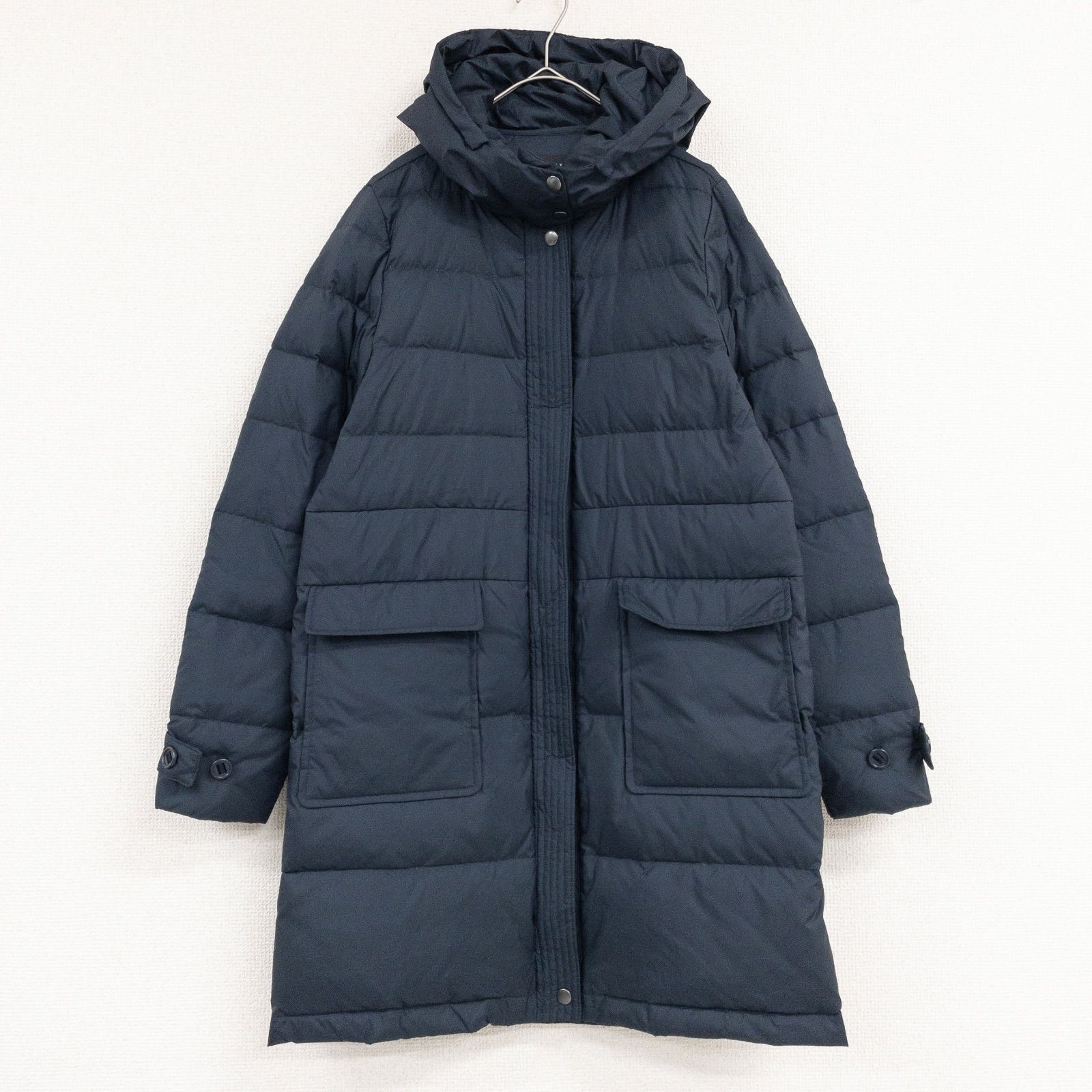 【コメントお値下げ分】　セオリー theory　ダウンコート 　紺　小さいサイズ theory セオリー ダウンコート ロング フード ポリエステル ネイビー