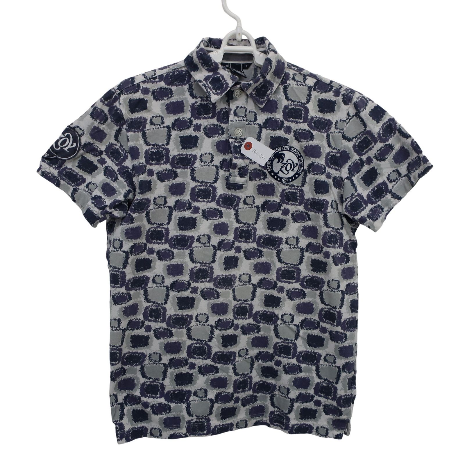 美品】ZOY(ゾーイ) ポロシャツ 白青系総柄 メンズ 1 ゴルフウェア 2512