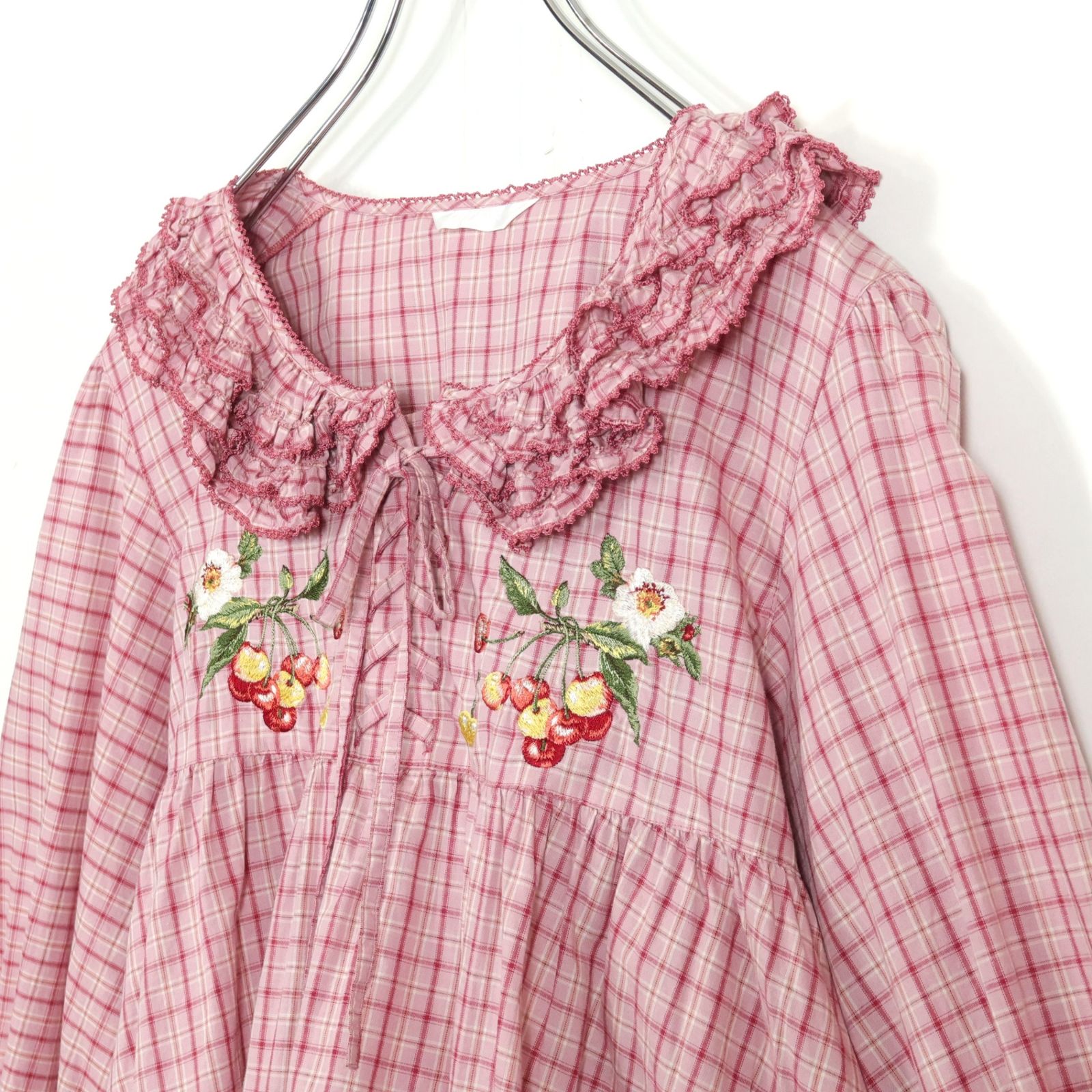 極美品】ピンクハウス☆野ばらとチェリー刺繍♪タータンチェック