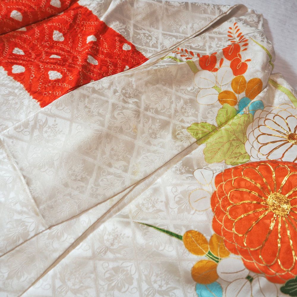 アンティーク着物 絞りと金駒刺繍が美しい振袖 312z22〇セミ