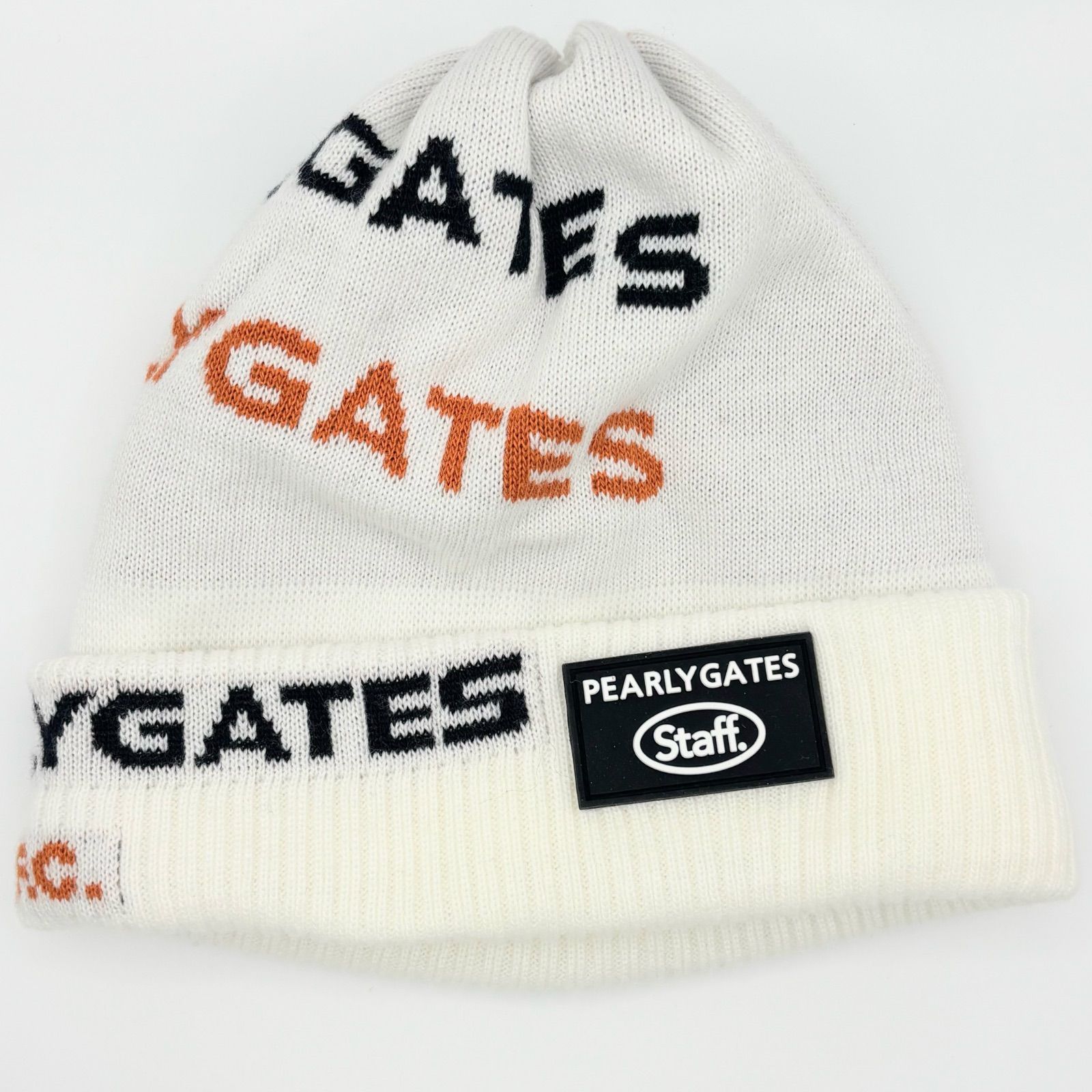 【未使用】パーリーゲイツ PEARLY GATES ゴルウェア ニット帽子 ホワイト 白 秋 冬 ロゴ ビーニー メンズ タグ付き 【送料無料】