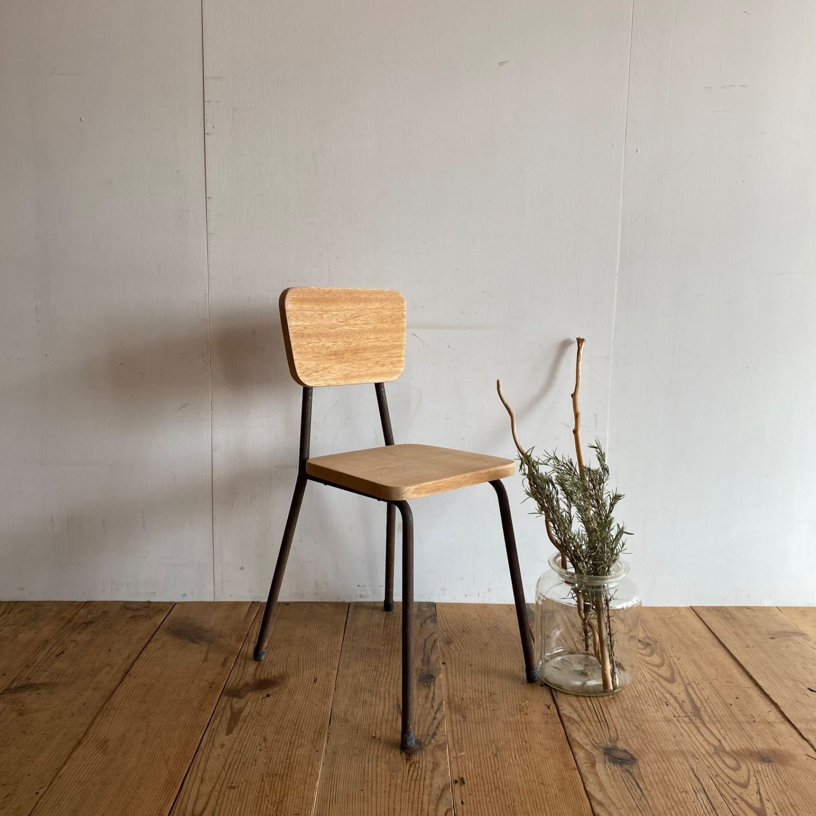 アンティーク 古家具 レトロ 椅子 スツール 木製×スチールチェア