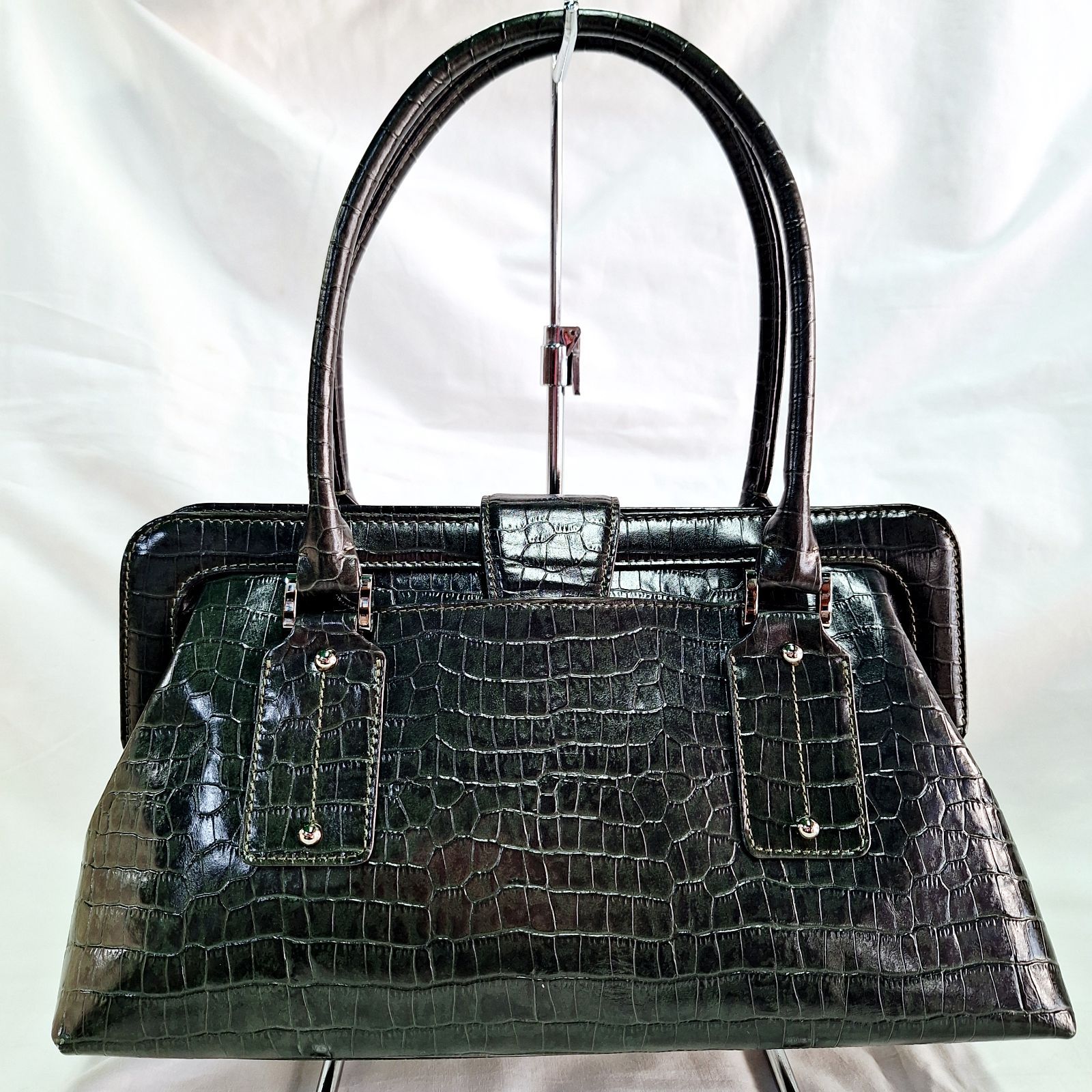 未使用☆タグ付き HAMANO ハマノ 濱野皮革工藝 クロコ型押し 牛革