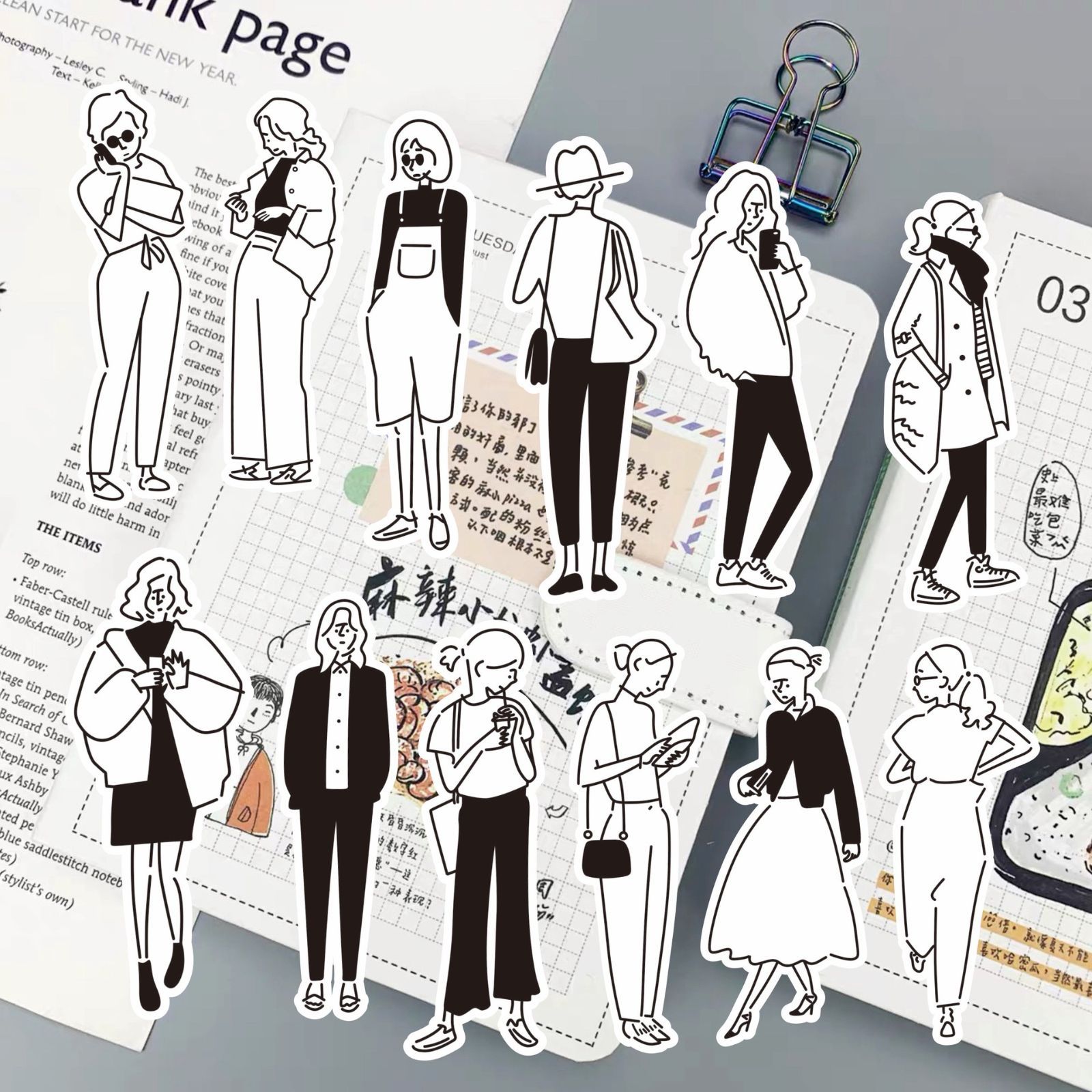 432】コラージュ素材 フレークシール ステッカー 人物 女の子 女性