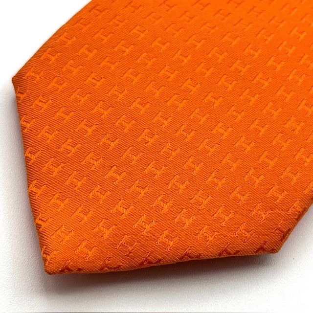 エルメス ファソネ H ジャガード オレンジ 総柄 ネクタイ 01-15-14