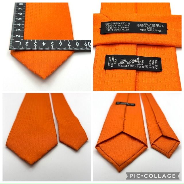 【美品】HERMES ネクタイ H柄 ファソネ ジャガード オレンジ フランス製 美品】HERMES ネクタイ ファソネ H柄 ジャガード オレンジ
