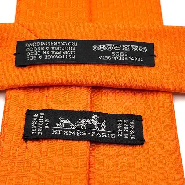 エルメス ファソネ H ジャガード オレンジ 総柄 ネクタイ 01-15-14
