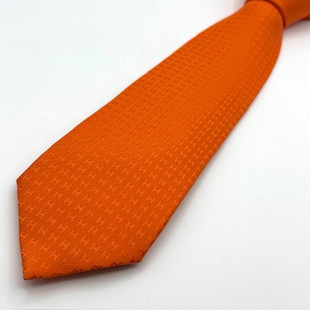 エルメス ファソネ H ジャガード オレンジ 総柄 ネクタイ 01-15-14