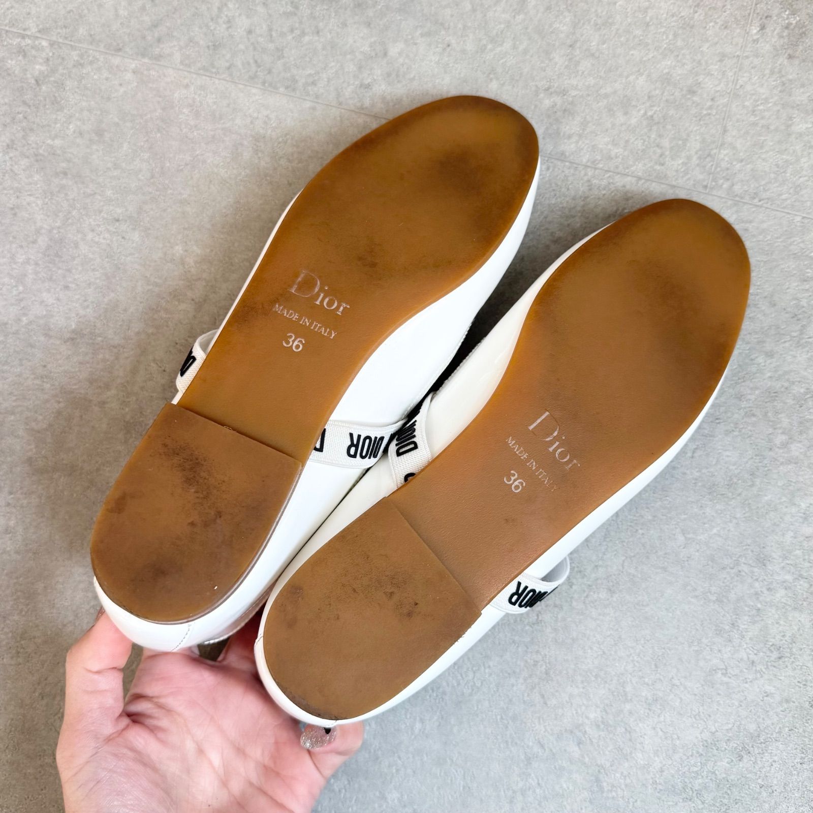 Dior ディオール リボンバレエシューズ ロゴベルト パテントカーフ