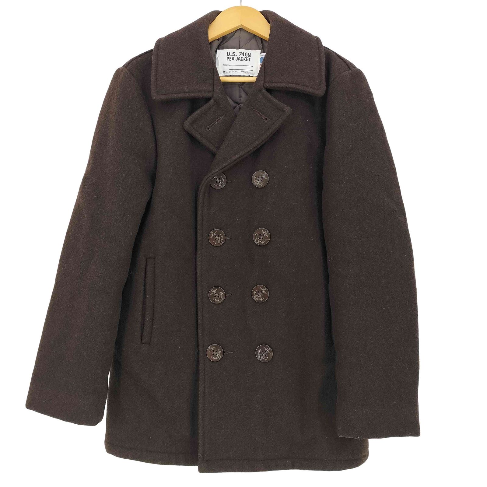 SCHOTT U.S. 740N PEAJACKET ブラウン 38 ショット Schott 90s USA製 U.S.740N PEA JACKET メルトン ピーコート
