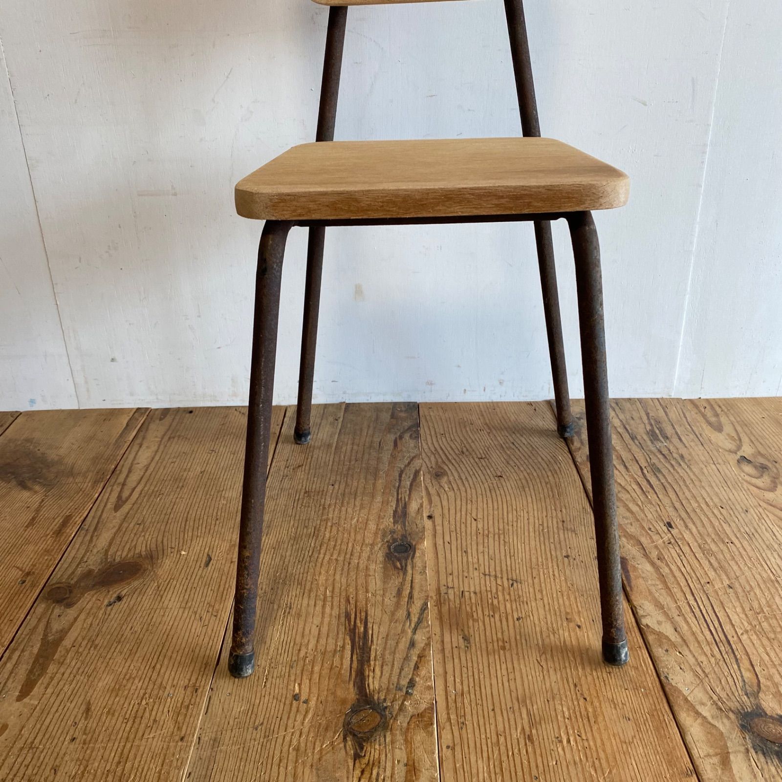アンティーク 古家具 レトロ 椅子 スツール 木製×スチールチェア