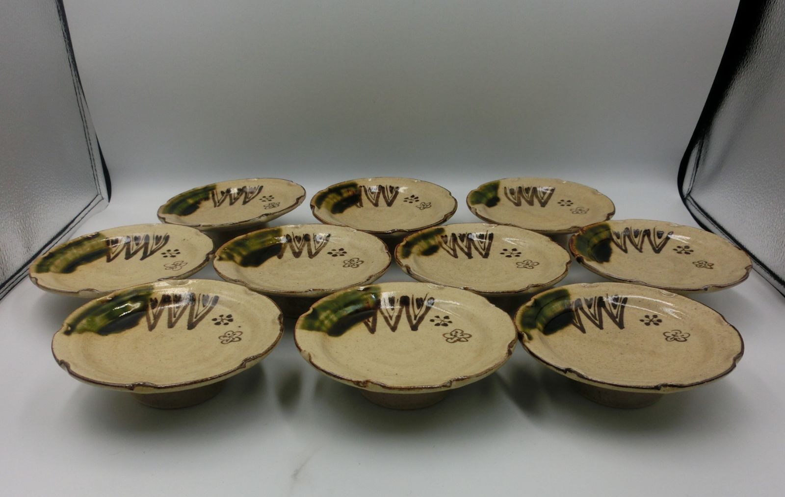 TAKA 61 93 未検品 織部焼 和食器 足付き皿 10客セット まとめ売り 銘々皿 水野健二