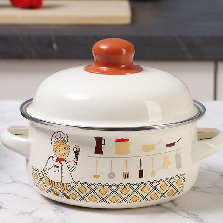 16cm ホーロー鍋 両手鍋 深型 ふた付き IH対応 ガス火 花柄 クマ柄