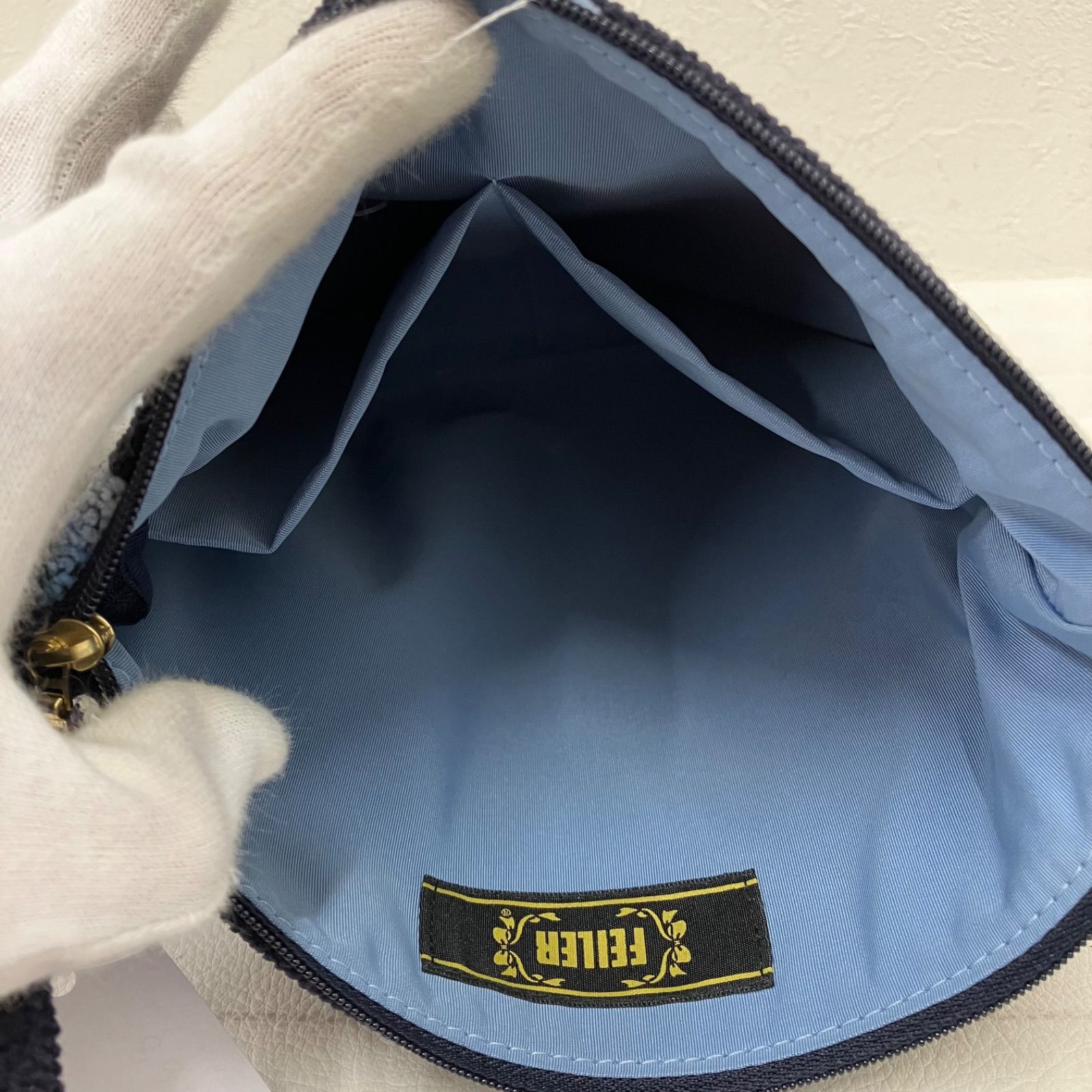 FEILER☆ローランサン☆ネイビー ハンドバッグ！肩掛け可！ 8367 FEILER フェイラー ショルダーバッグ 斜めがけ 紐調節可能