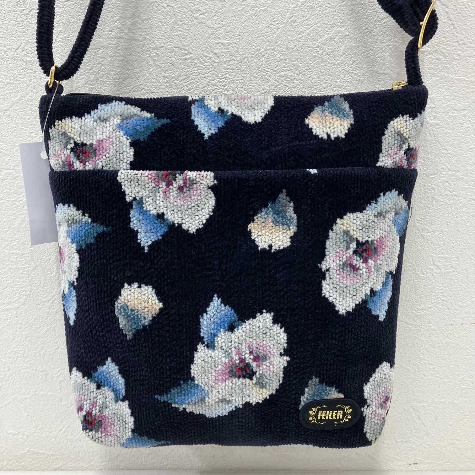 FEILER☆ローランサン☆ネイビー ハンドバッグ！肩掛け可！ 8367 FEILER フェイラー ショルダーバッグ 斜めがけ 紐調節可能