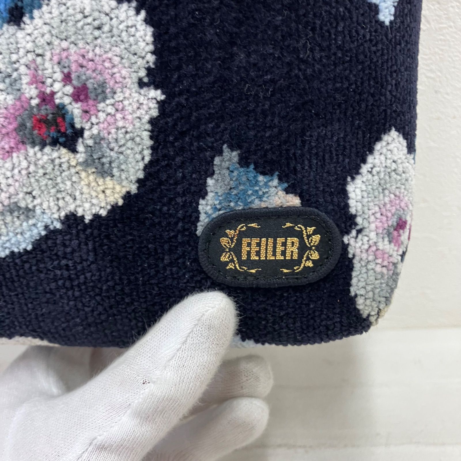 FEILER☆ローランサン☆ネイビー ハンドバッグ！肩掛け可！ 8367 FEILER フェイラー ショルダーバッグ 斜めがけ 紐調節可能