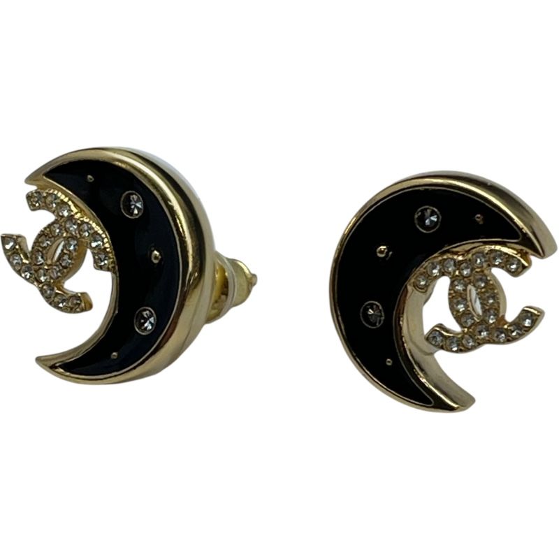 シャネル CHANEL ココマーク ムーンピアス ブラック/ゴールド メタル