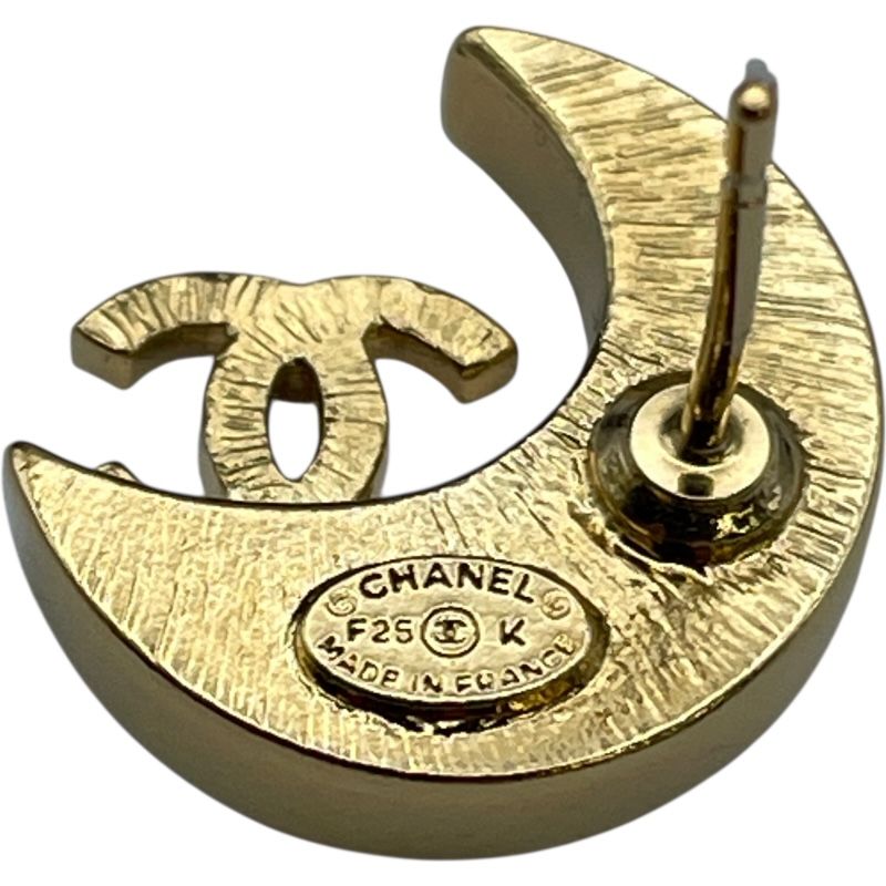 シャネル CHANEL ココマーク ムーンピアス ブラック/ゴールド メタル