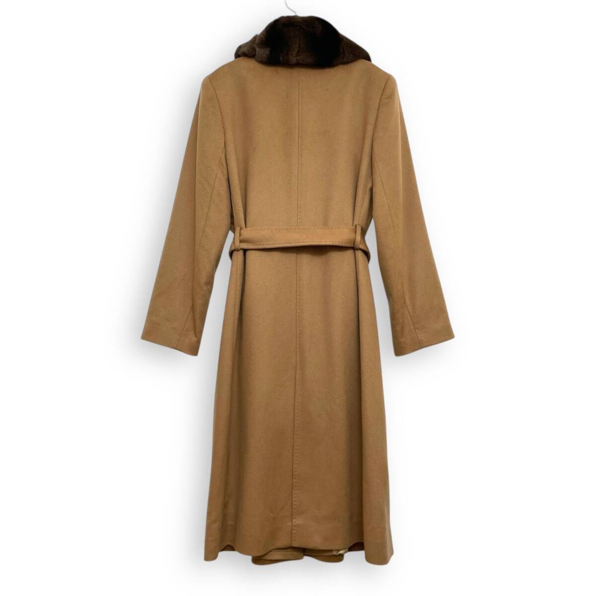 バルマン BALMAIN ロングコート カシミヤ ベージュ Aライン ベルト付き BALMAN バルマン カシミア シルク ファー襟 ロング コート ベルト付き