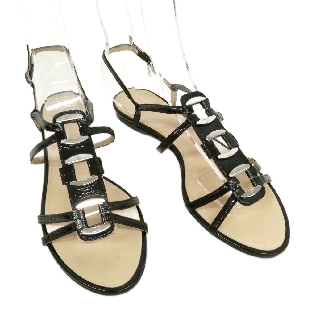 美品 CHANEL シャネル ココマーク・ロゴ・テープストラップ サンダル