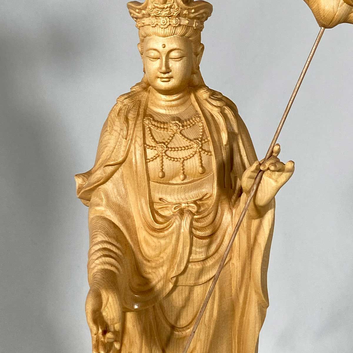 大勢至菩薩像 約30cm 桧木｜立像 仏壇用 十一面観音 専用収納箱付き