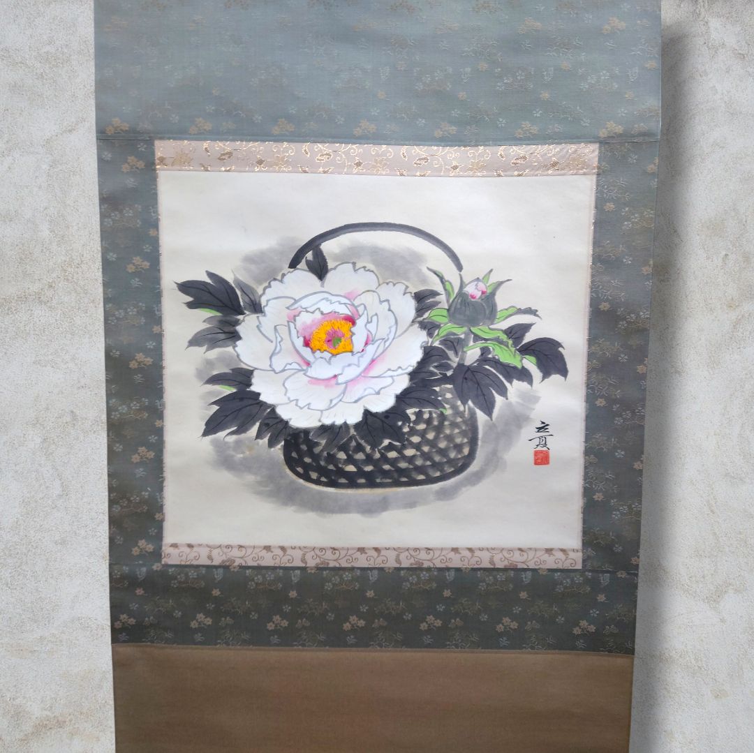 真作/良子/牡丹図/花/桐共箱付/布袋屋掛軸A-273 観賞用 掛軸 掛け軸 富貴花 牡丹 桐箱付き 春分の日 季節 春 - メルカリ