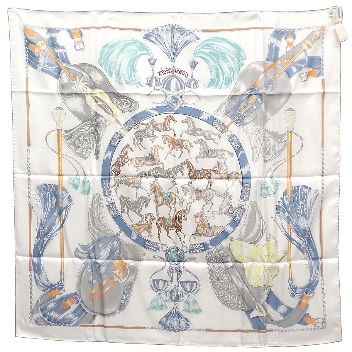 HERMES(エルメス) CAVAL CADES 騎馬行進 カレ90 ブラン ブルージーン