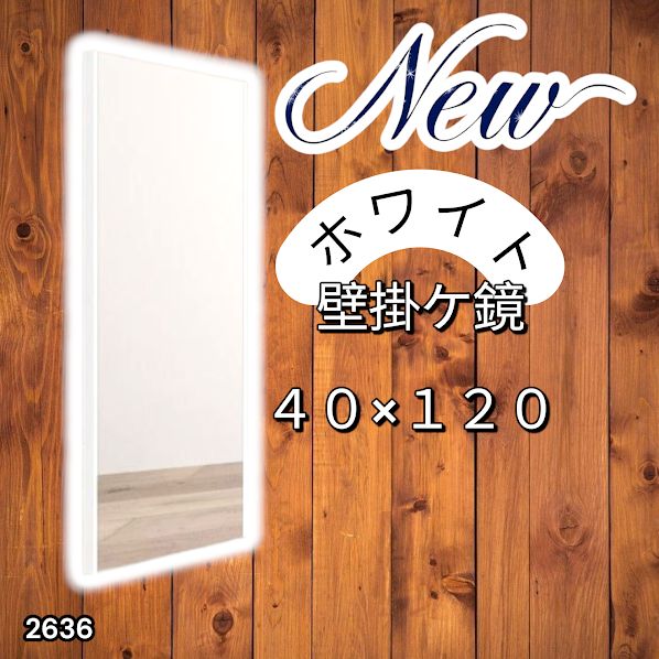 2636 軽量 壁掛け 割れない鏡 幅40cm×高さ120cm ホワイト フィルム