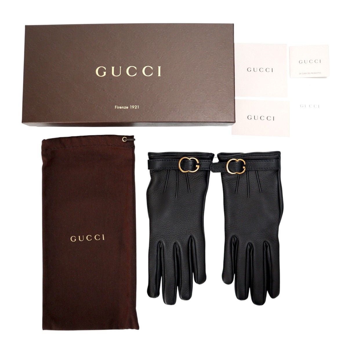 GUCCI グッチ Gバックル レザー/カシミヤ グローブ 手袋 7 1/2 