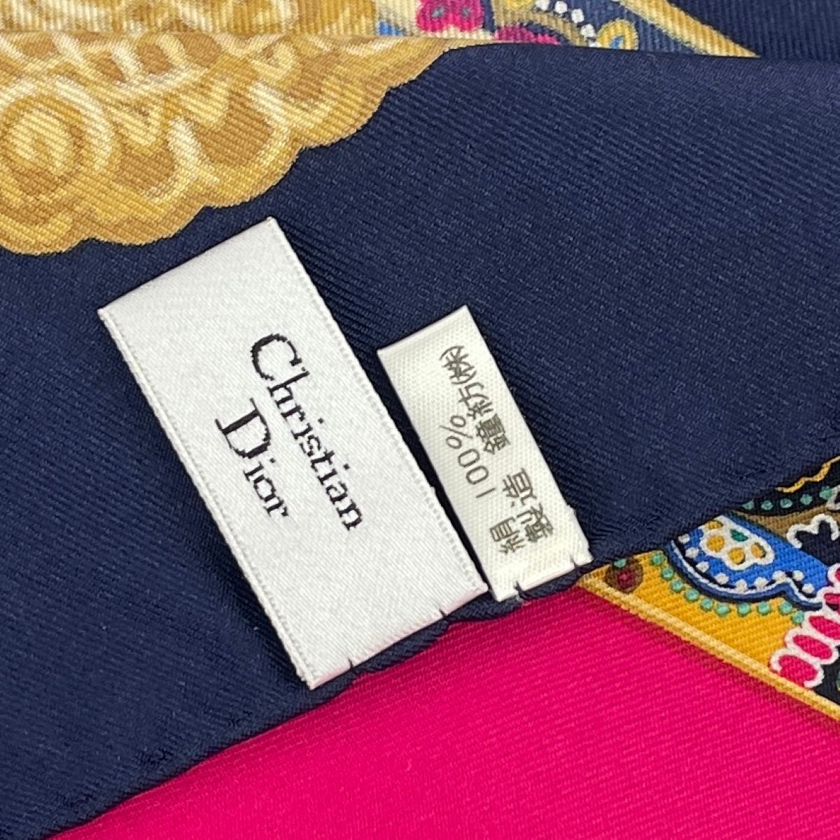 クリスチャンディオール Christian Dior スカーフ ネイビー ピンク