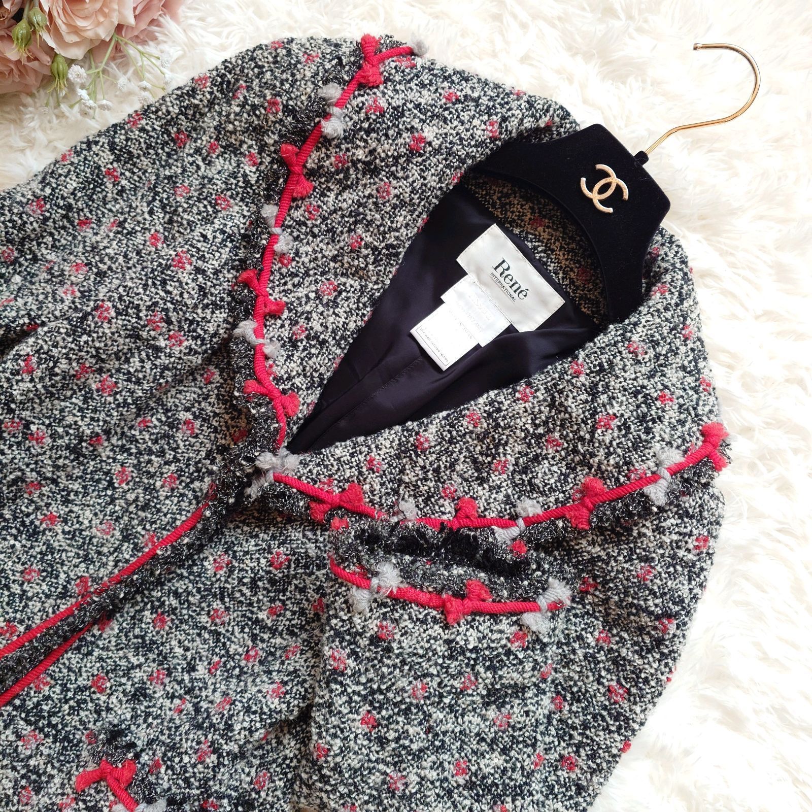 Rene ルネ　フランス製ツィード　七部袖　ジャケット Rene ルネ フランス製ツィード 七部袖 ジャケット Rene ルネ フランス