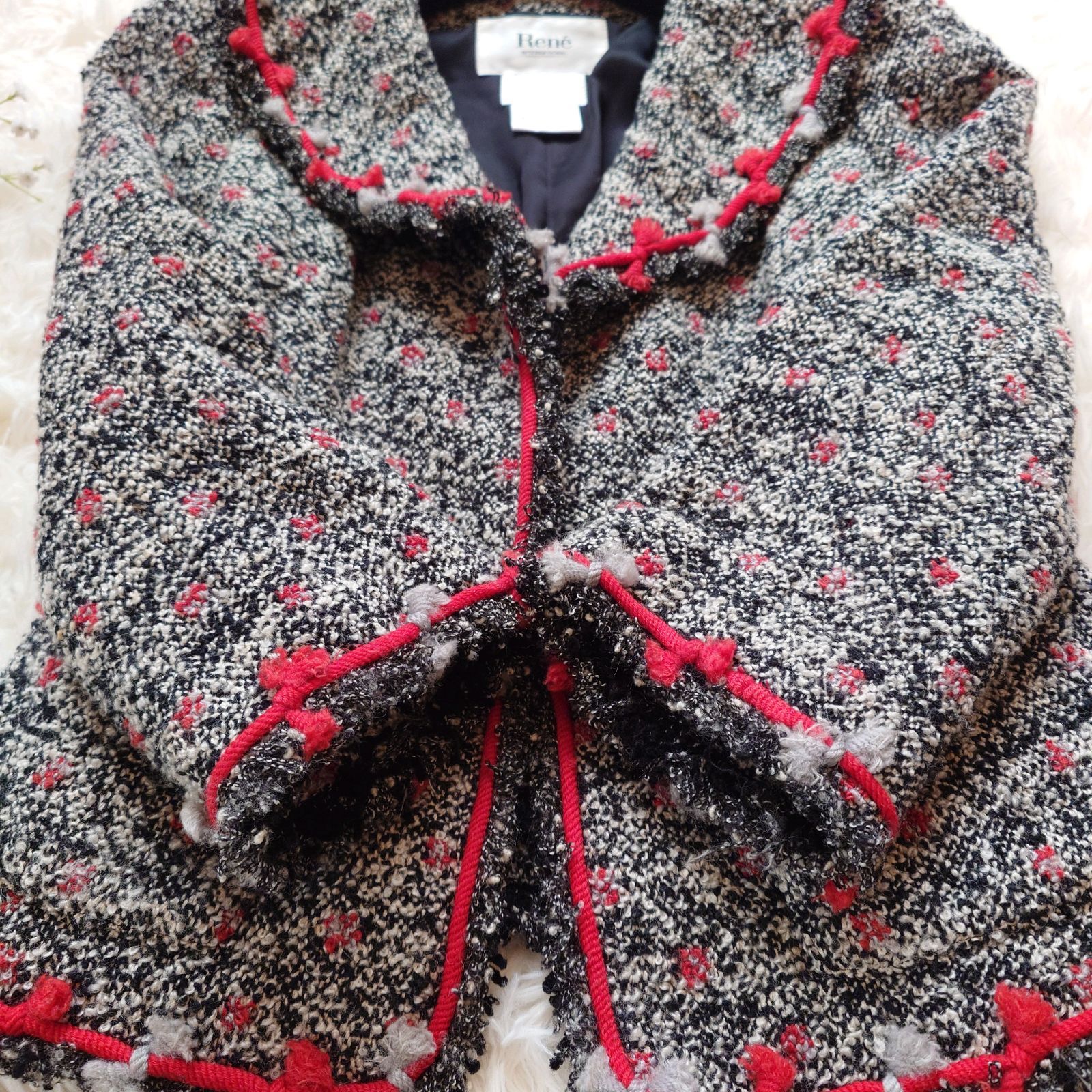 ルネ Rene TISSUE社製 ツイード ショールカラー ジャケット グレー 36