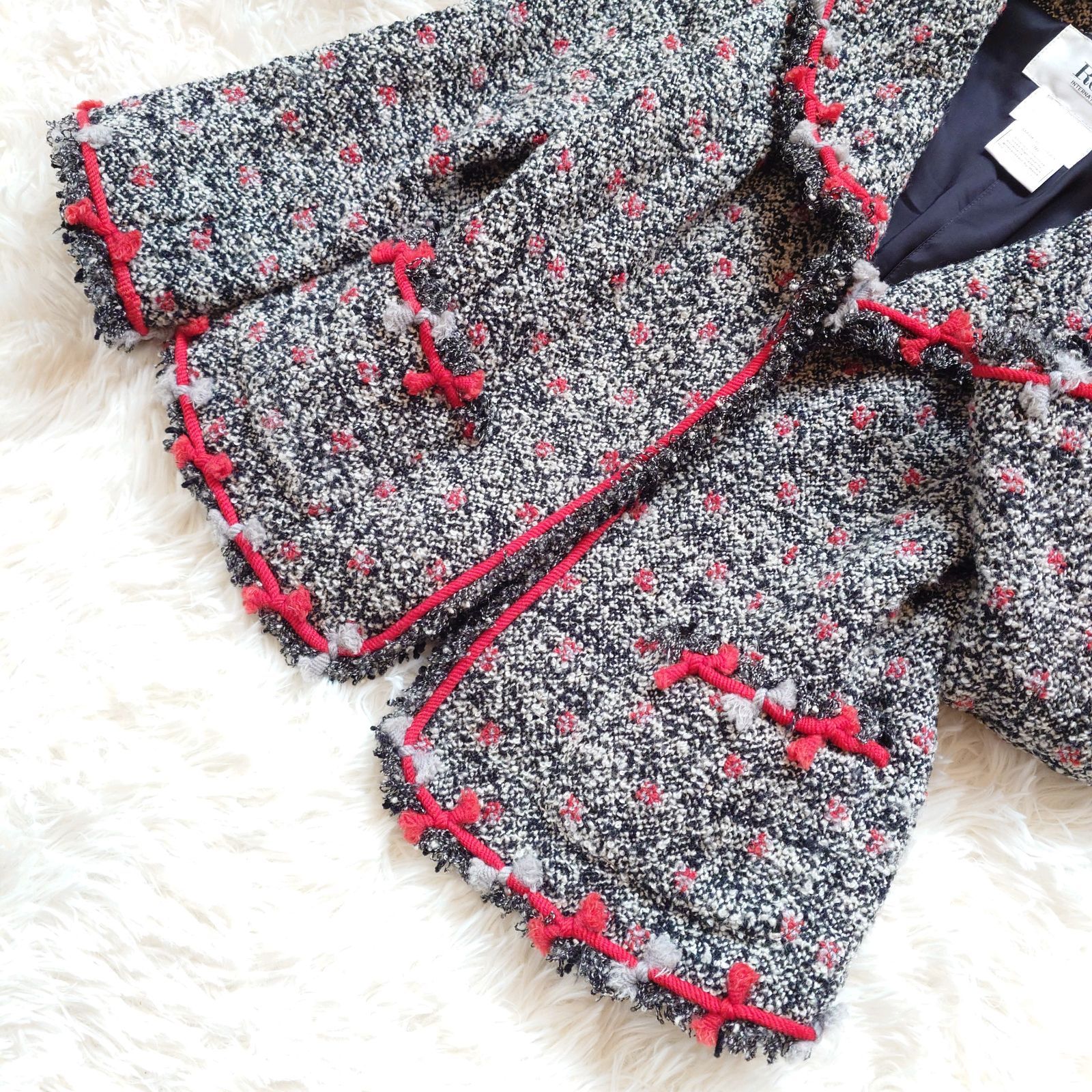 ルネ Rene TISSUE社製 ツイード ショールカラー ジャケット グレー 36