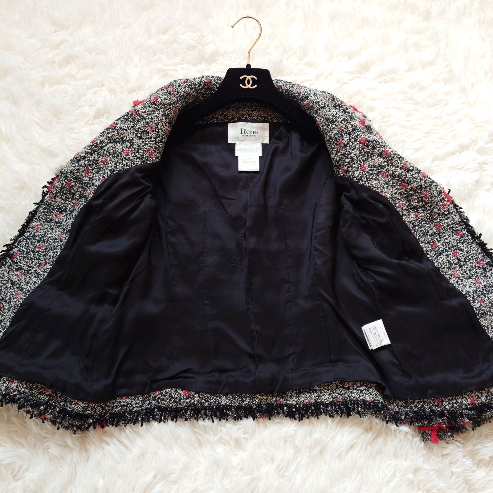 ルネ Rene TISSUE社製 ツイード ショールカラー ジャケット グレー 36