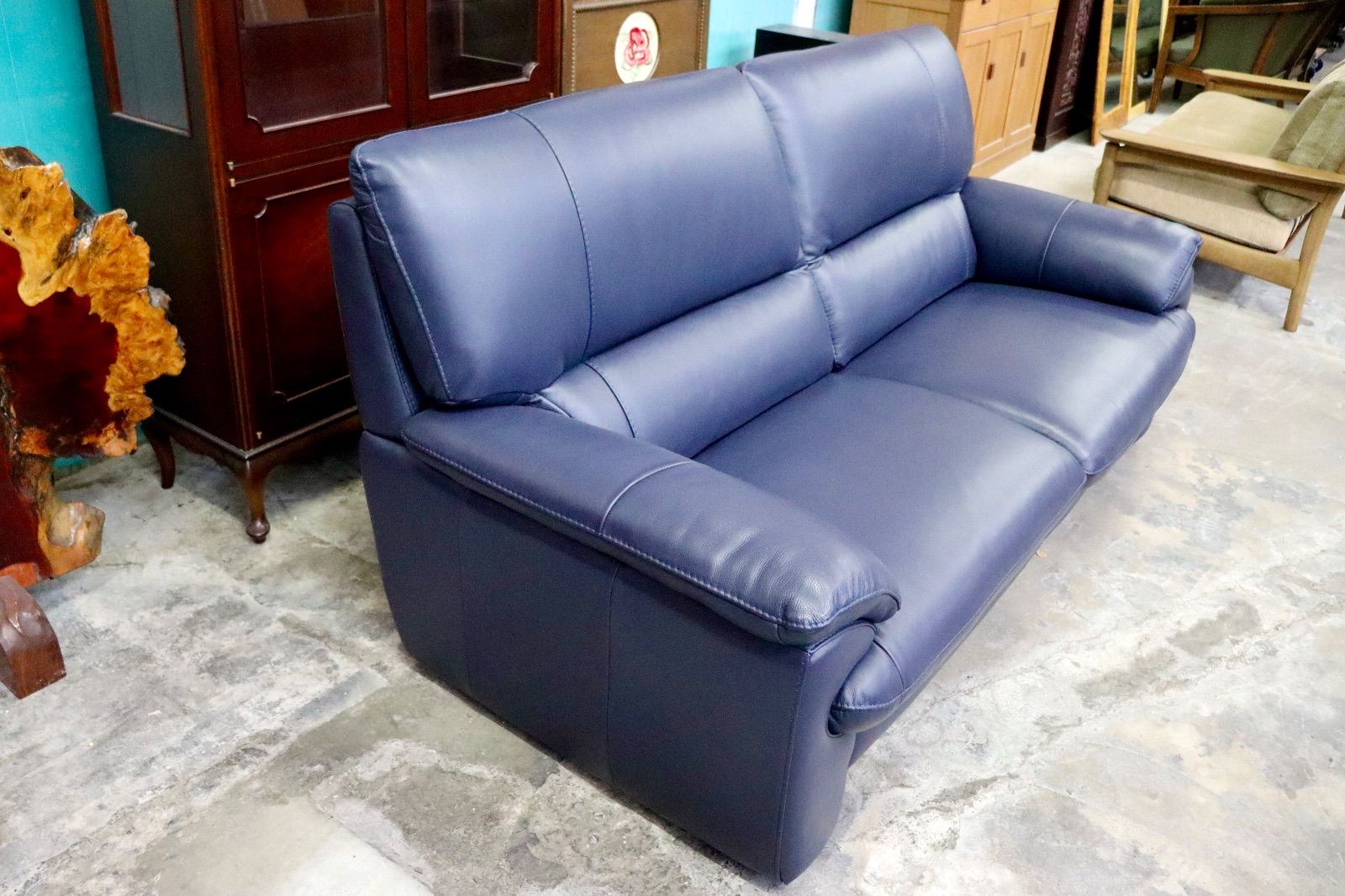 GMIK726○2人掛けソファ ラブソファ ハイバックタイプ 本革 ブルー