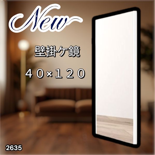 2635 軽量 壁掛け 割れない鏡 幅40cm×高さ120cm ブラック フィルム