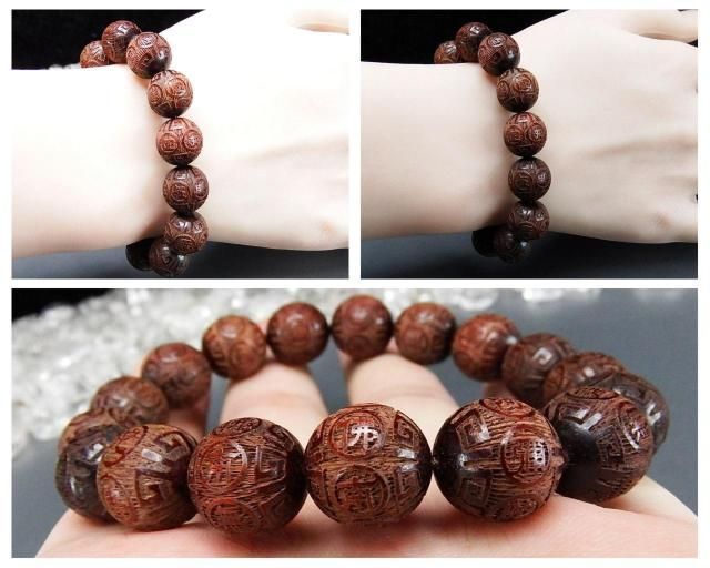 血檀木南無阿弥陀仏精工彫り約12mm強木製数珠ブレスレット - メルカリ