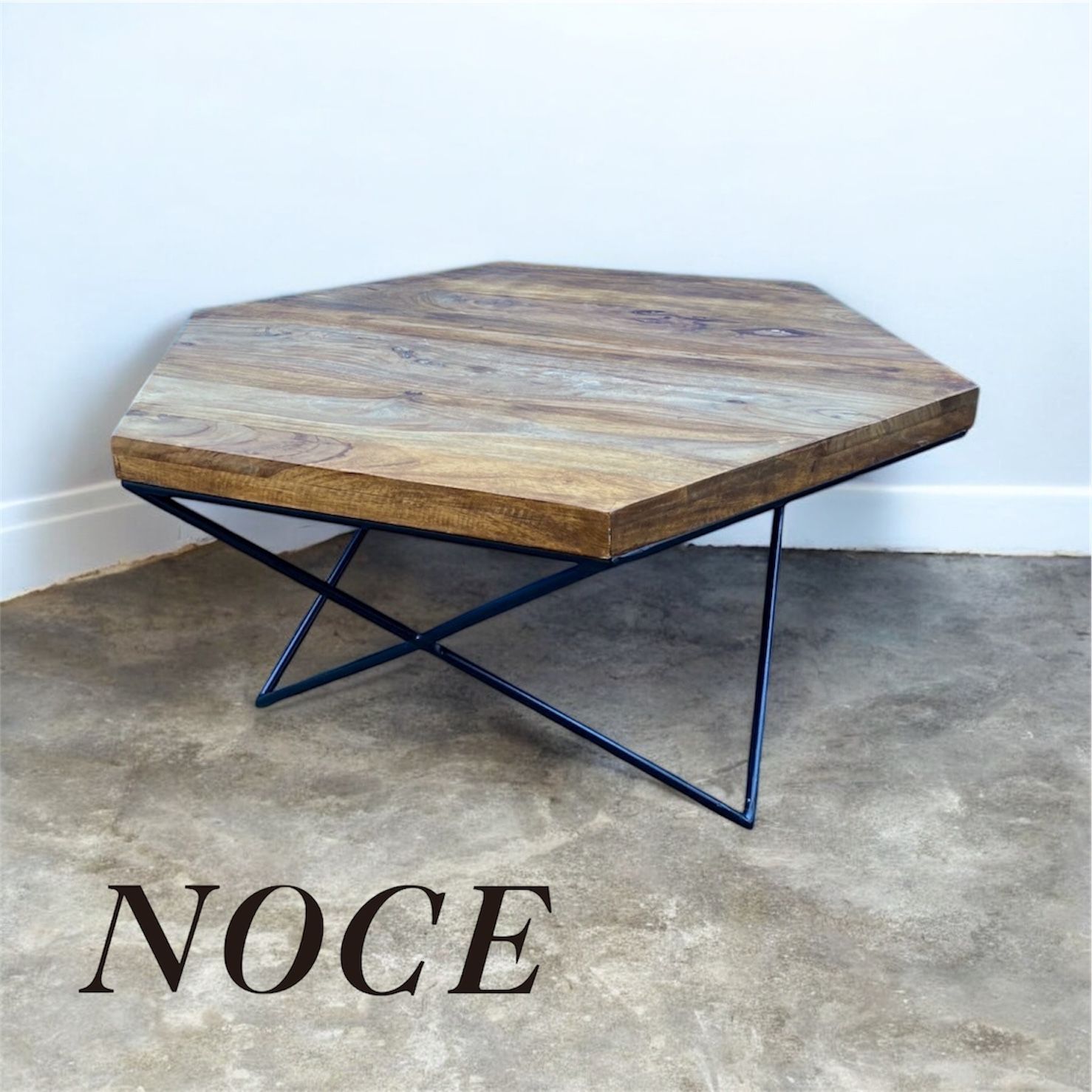 □コーヒーテーブル NOCE 六角形 ローテーブル アイアン ウッド 