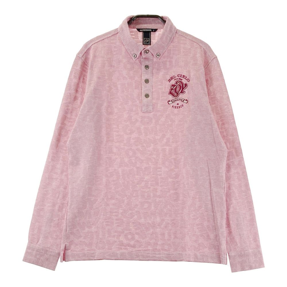 ZOY　最新　長袖　ポロシャツ　ボタンダウン サイズ：1 ZOY ゾーイ 長袖ポロシャツ ボタンダウン 英字総柄 ピンク系